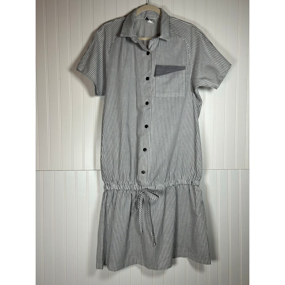 VTG Womens striped Collared Shirtdress dropped waste dress Size 12 made in USA
